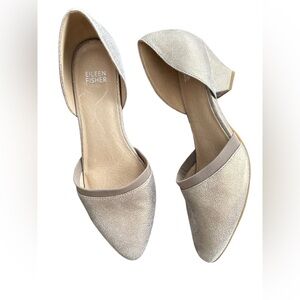 Eileen Fisher Rumi D’Orsay Gold Metallic Suede Leather Low Heel Womens 7.5 Event